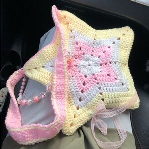 Handmade Star Crochet Kids Bag - Pink, Yellow, White